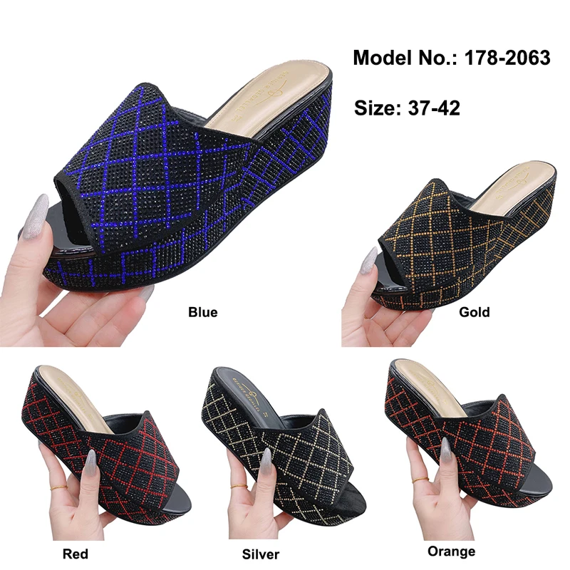 Fashion Open-Toe Wedge Sandals 2023 New Arrival Thick Wedge Heel Strap Women's Shoes Shiny Bow Shiny Sandals Women