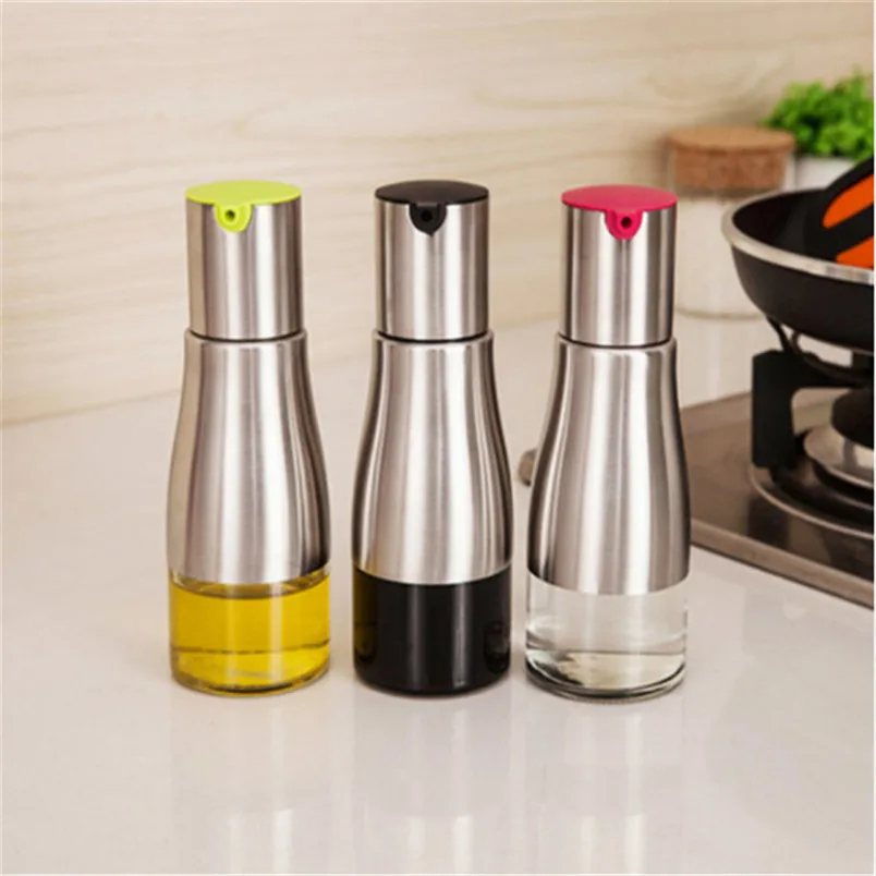 

Olive Oil Bottle 320ml Soy Sauce Vinegar Seasoning Storage Can Glass Bottom Stainless Steel Body Kitchen Cooking Tools