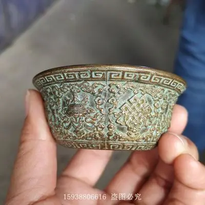 Изысканная Античная зернистая латунь зеленый цвета ржавчины Babao Bowl и орнамент