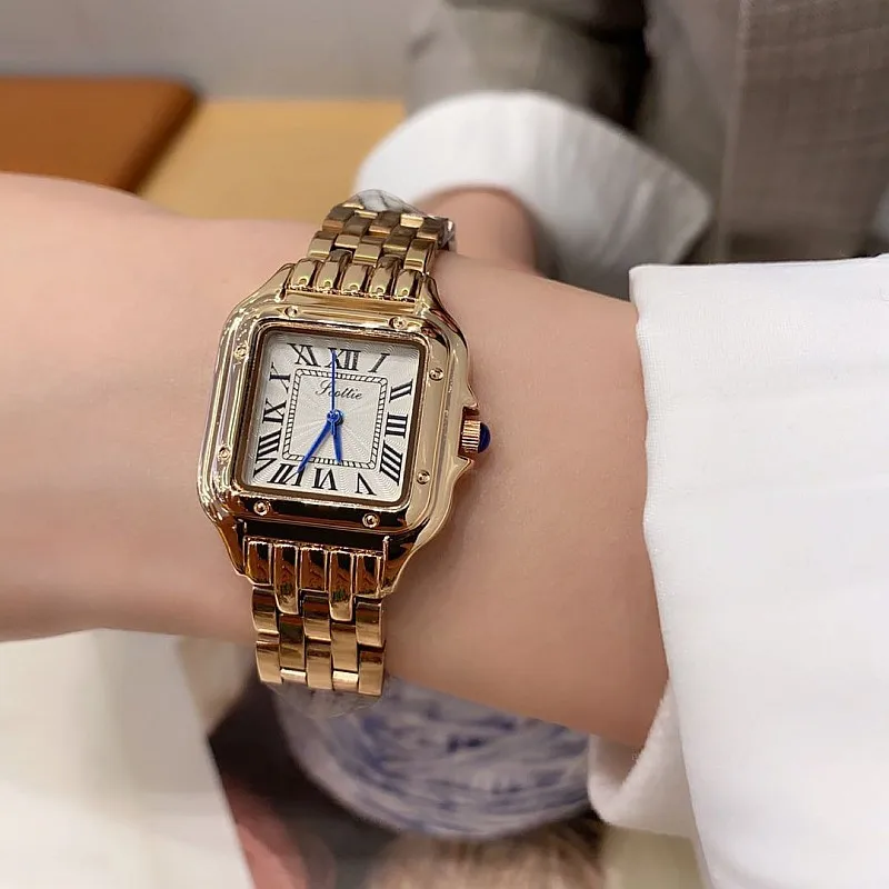 Роскошные квадратные шикарные кварцевые часы со стальным ремешком для женщин