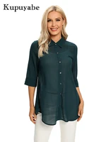kupuyabe womens shirt polyester chiffon shirt with buttons 34 sleeve breathable top