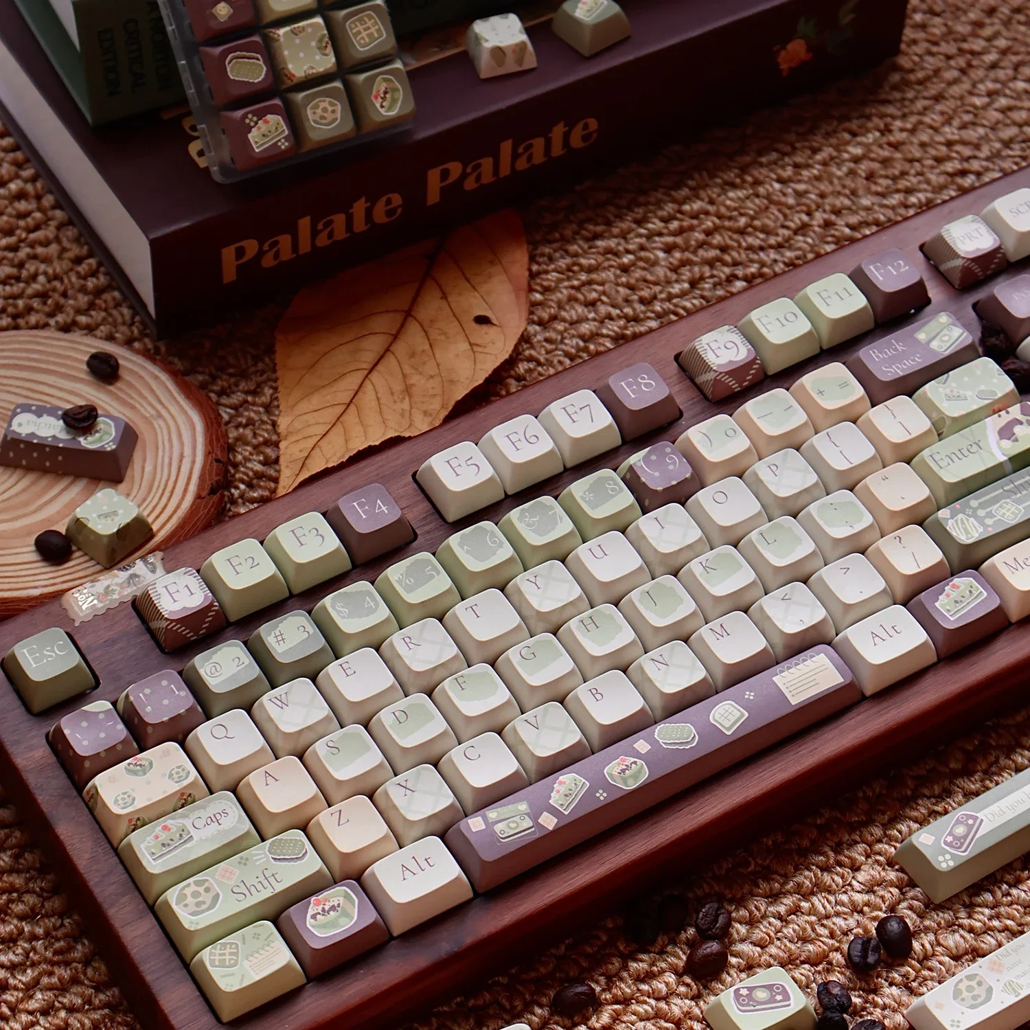 Фото Тема наклейки со вкусом матча, колпачок для ключей Xda Cherry Pbt, пятисторонняя термосублимация, набор колпачков с 136 клавишами №4