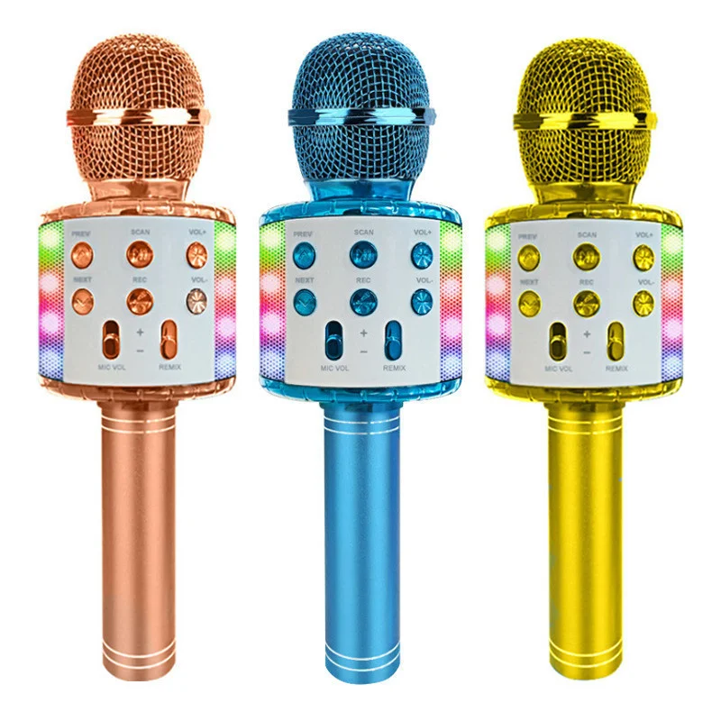 

Karaoke Sem Fio Microfone Portátil Falante Casa Ktv Player Com Dança Luzes Led Função De Gravação Para Presentes Das Crianças