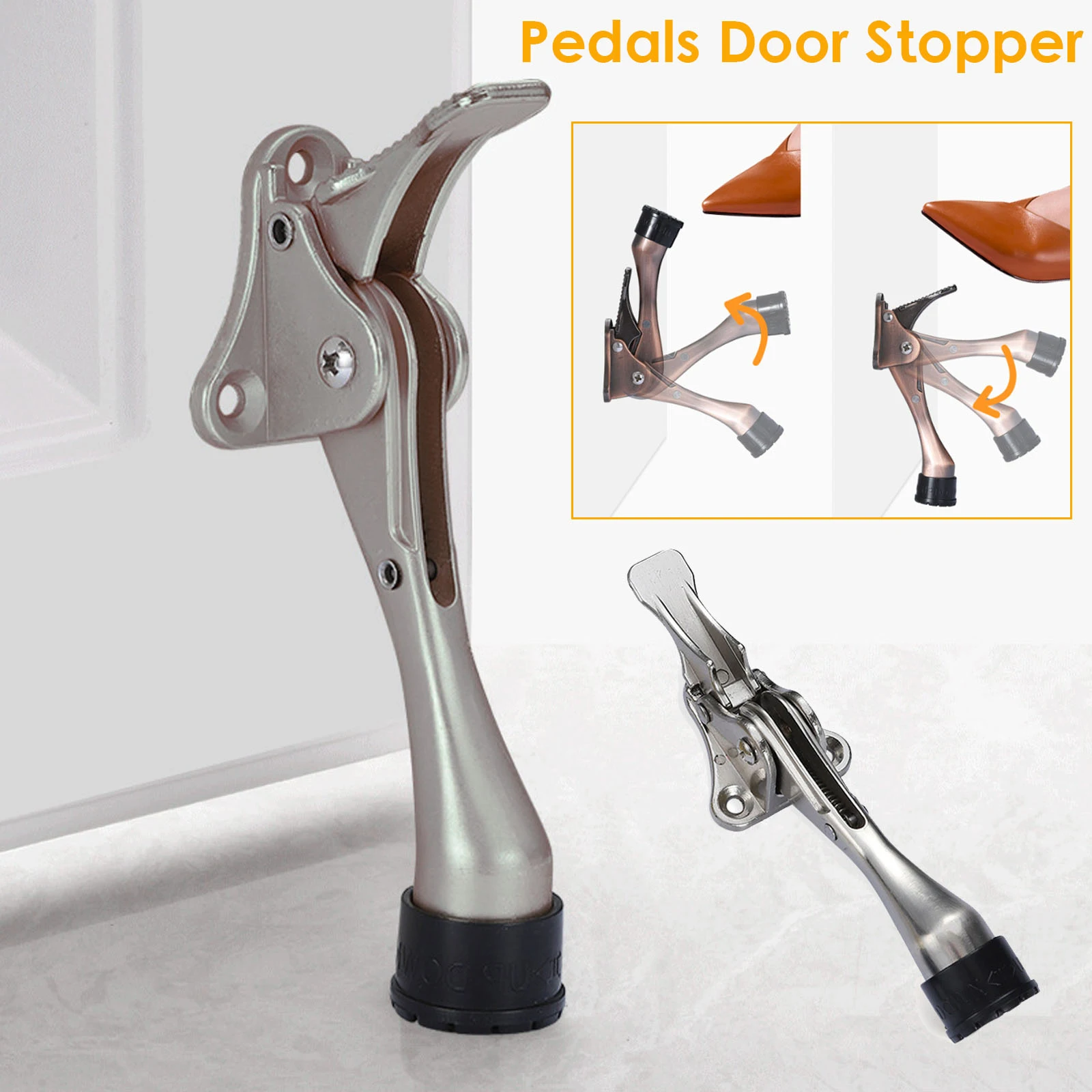 

Adjustable Pedals Door Stopper Heavy Duty Mute Zinc Alloy Door Stops With Non-Slip Rubber Tip Hidden Wall Protector