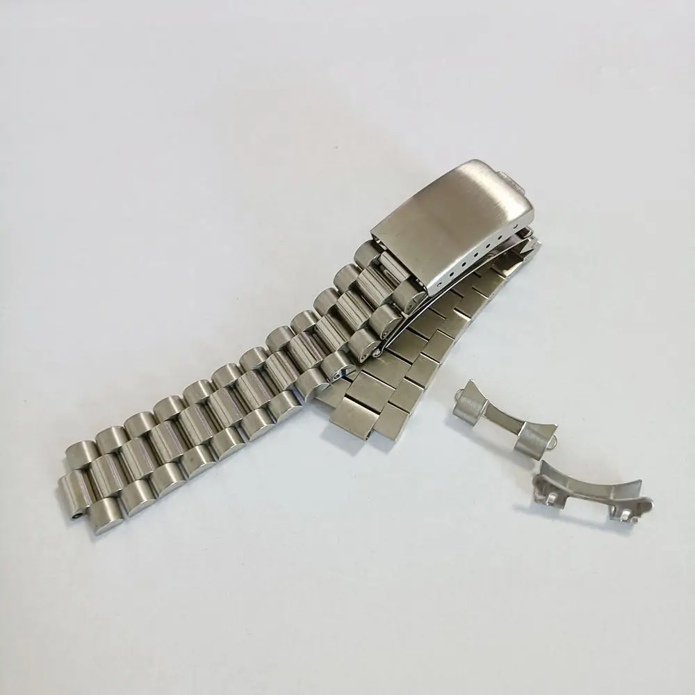 20mm Silver 316L Stainless Steel Oyster Curved End Watch Bands Strap Bracelet Fits For Seiko 5 Watches