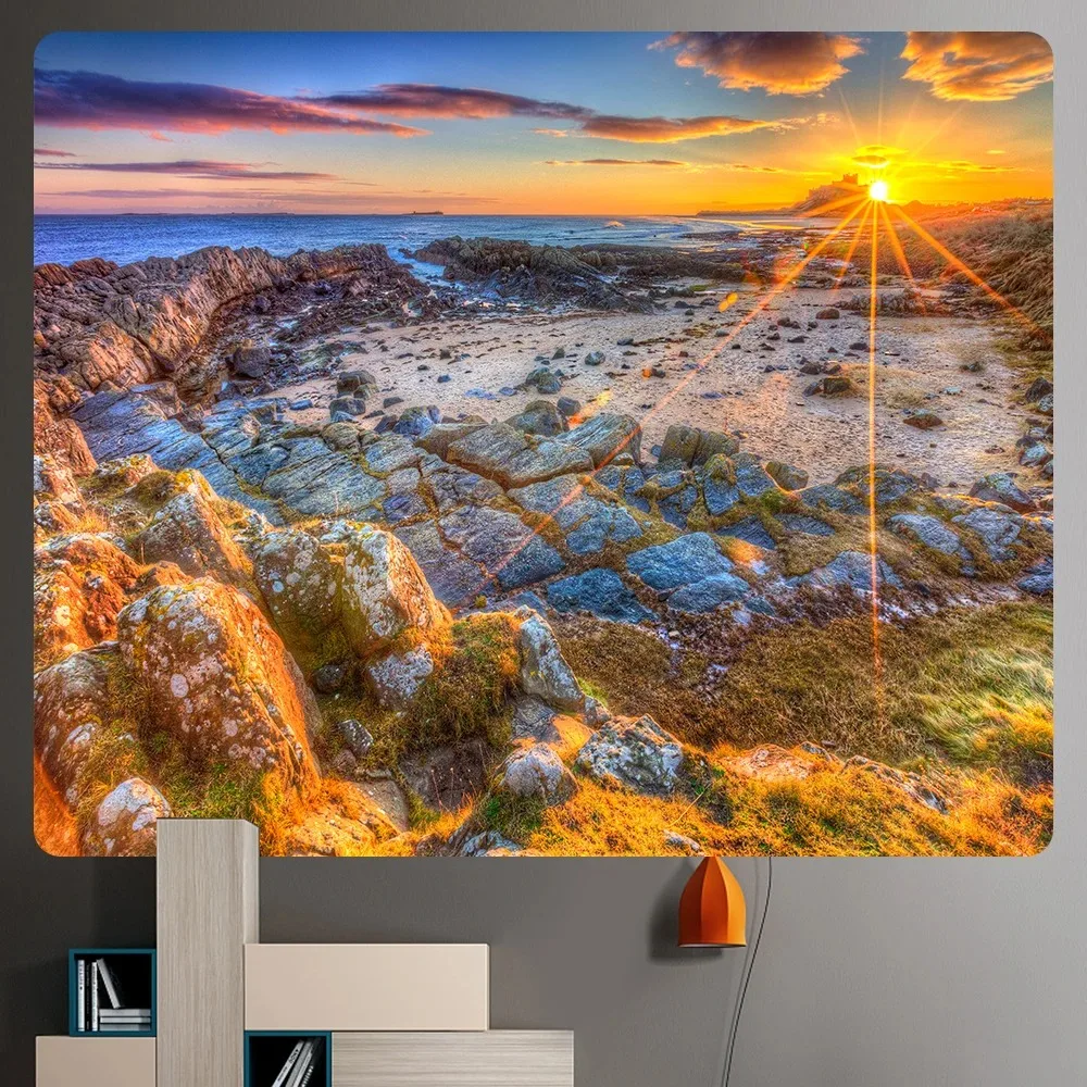 Богемный гобелен океанский пейзаж пещера узор фон ткань украшение дома комната