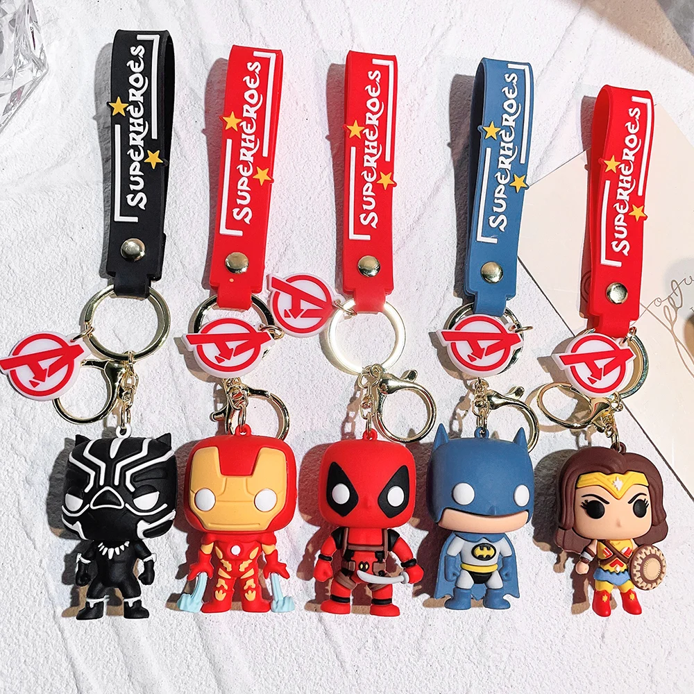 

Marvel Keychain Avengers Alliance Variety Of Superhero Spider-Man Black Panther Iron Man Doll Keyring Car Key Chain Jewelry