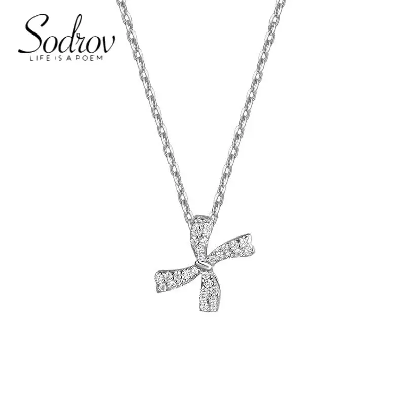 

SODROV S925 Sterling Silver Lucky Bowknot Necklace Cute Personality Sweet Cool Fashion Lucky Pendant Necklace for Women
