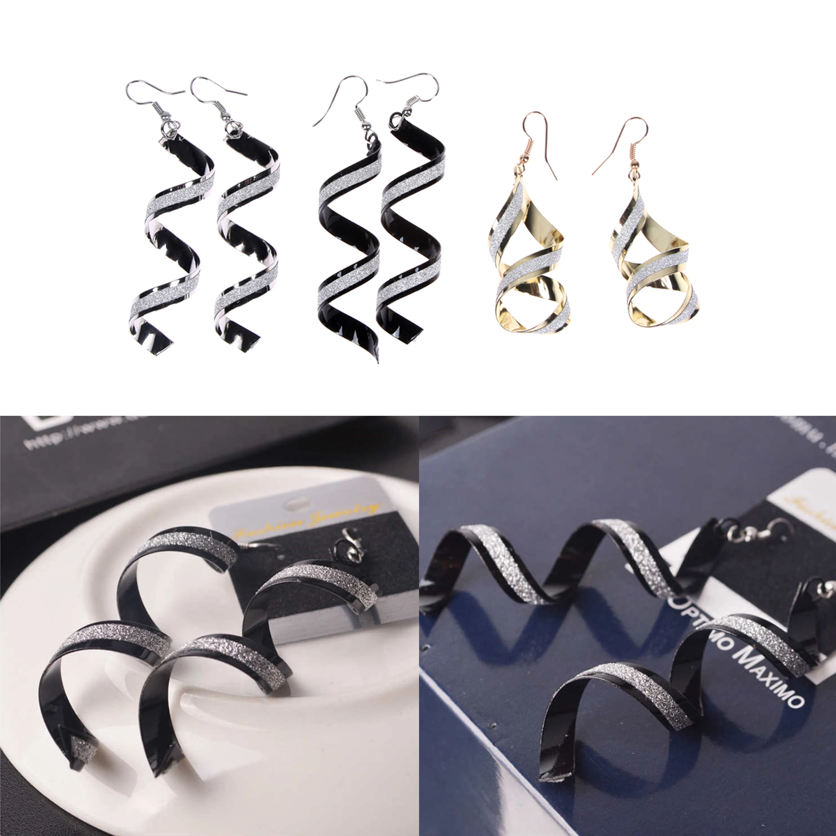 

Women's Twist Spiral Dangle Earrings Jewelry Long Curved Wave Drop Earrings Wedding Party Frosted Geometric Statement Earring