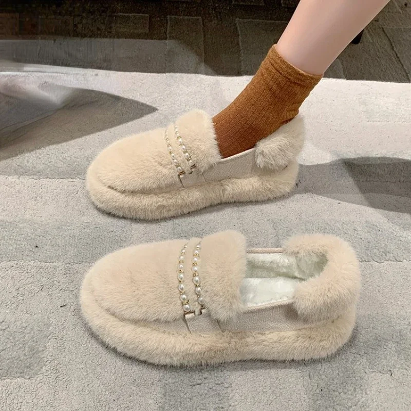 Новинка 2024 модная теплая плюшевая Женская Повседневная зимняя обувь на плоской