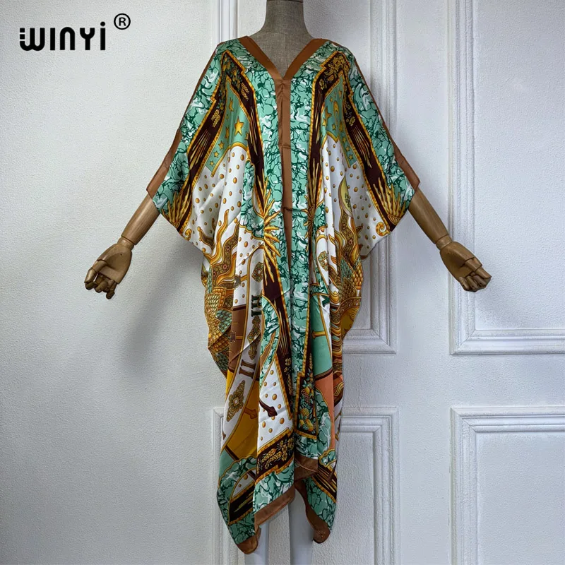 WINYI летнее Африканское платье с V-образным вырезом пляжная одежда принтом для