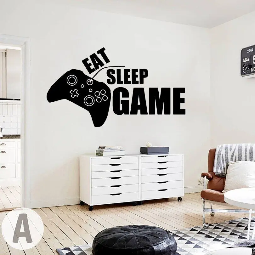 Eat Sleep настенный игровой стикер Boy Room Kids Room Gamer Player Xbox Gamepad Настенная Наклейка спальная; Игровая Vinyl