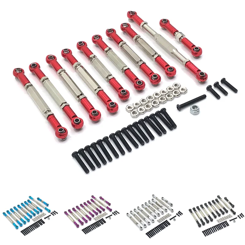 

WPL C14 C24 B14 B24 MN D90 MN99S 10pcs Metal Adjustable Chassis Link Rod Steering Link Servo Rod Set RC Car Upgrade Parts