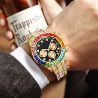 luxury mens quartz watch colorful crystal zircon iced out bracelet wristwatch for men diamond fashion watches relogio masculino