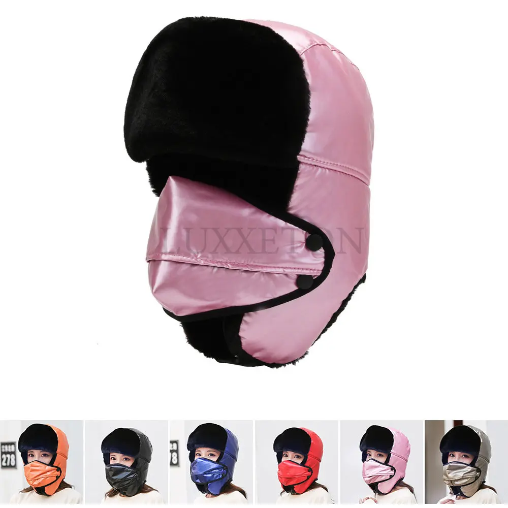 

Women Winter Hat Waterproof Trapper Earflap Cap Ladies Black Fur Russian Hat Female Solid Ski Russian Cap Mask Bomber Hat