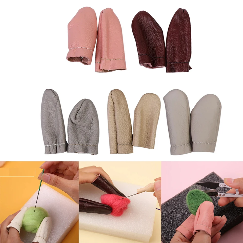 

Fenrry Thumb Index Finger Protector Cowhide Finger Cots for Needle Felting Thimble Protection Guard Hand Craft Embroidery Tools