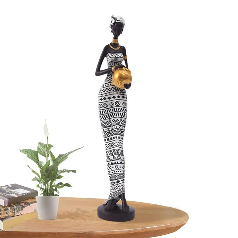 

African Sculptures Tribal Lady Statues Collectible Art Resin Tabletop Bookshelf Decor Ornaments Living Room Study Home Decor