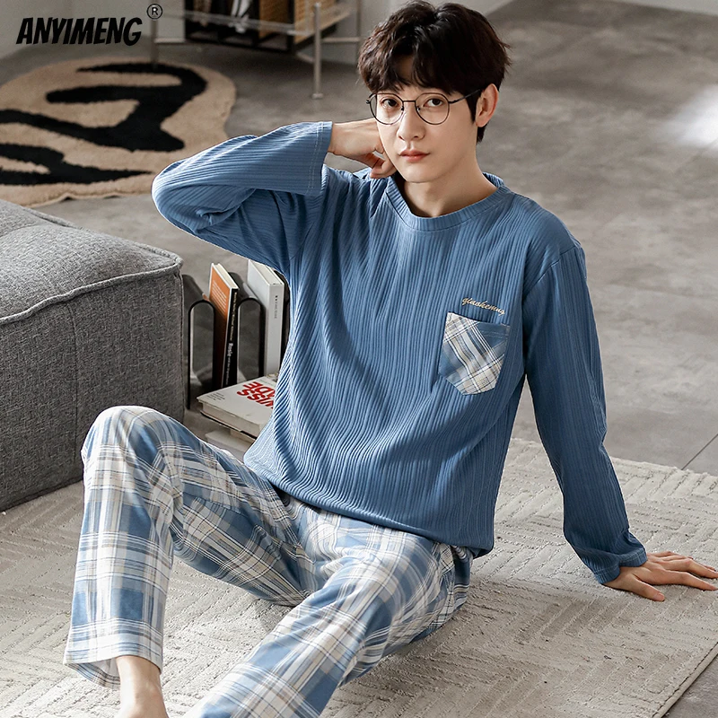 Autumn Winter Spring New Soft Cotton Mens Lounge Wear 4XL Bear Printing Luxury Pijamas Men Comfy Pj Fashion Mens Big Pajamas Set
