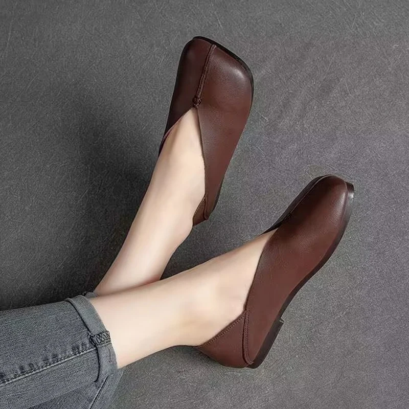 Туфли женские винтажные из мягкой искусственной кожи балетки плоская подошва