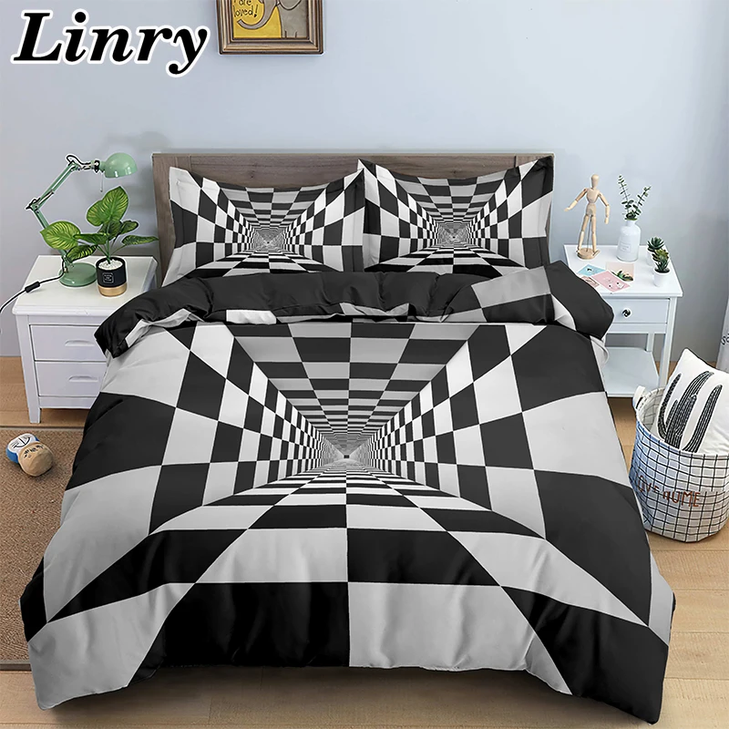 

Черно-белые постельное белье 3D в клетку наборы 2/3 шт. двуспальный/Королевский/King размер пододеяльник наволочка постельное белье одеяло комп...