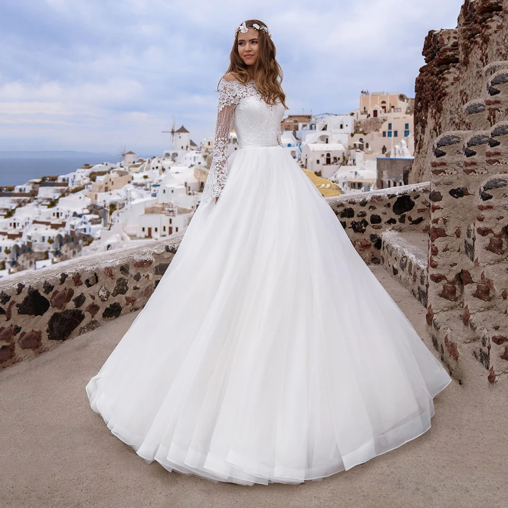 Купи Msikoods Ball Gown Boho Wedding Dresses White 3D Flower Lace Appliques Long Sleeves Bridal Dress 2022 Plus Size Wedding Gowns за 6,762 рублей в магазине AliExpress