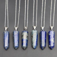 beautiful natural lapis lazuli necklace hexagonal pendant pointed reiki charms pendulum chakra jewelry accessory wholesale 1pc