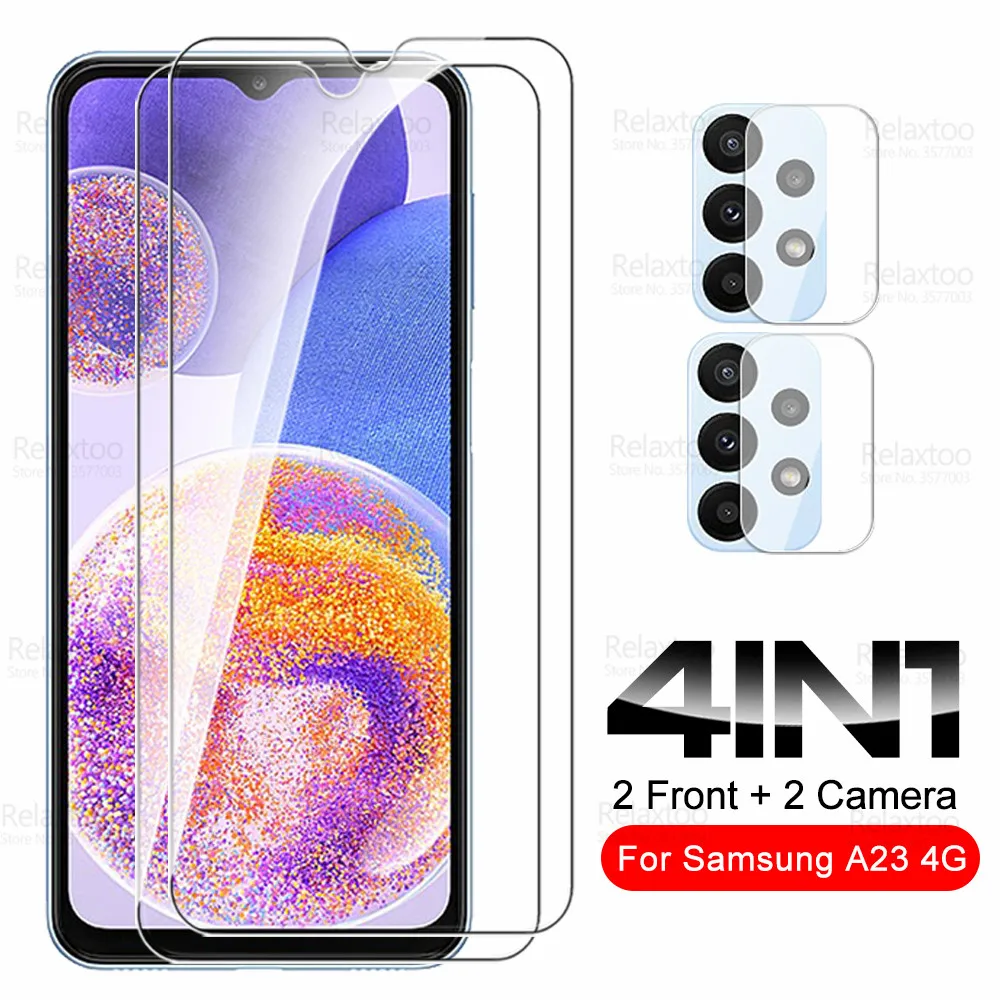 

Закаленное стекло 4 в 1 для камеры Samsung Galaxy A23 4G, Защитная пленка для экрана Sumsung A 23 2022 6,6 дюйма, защитная пленка