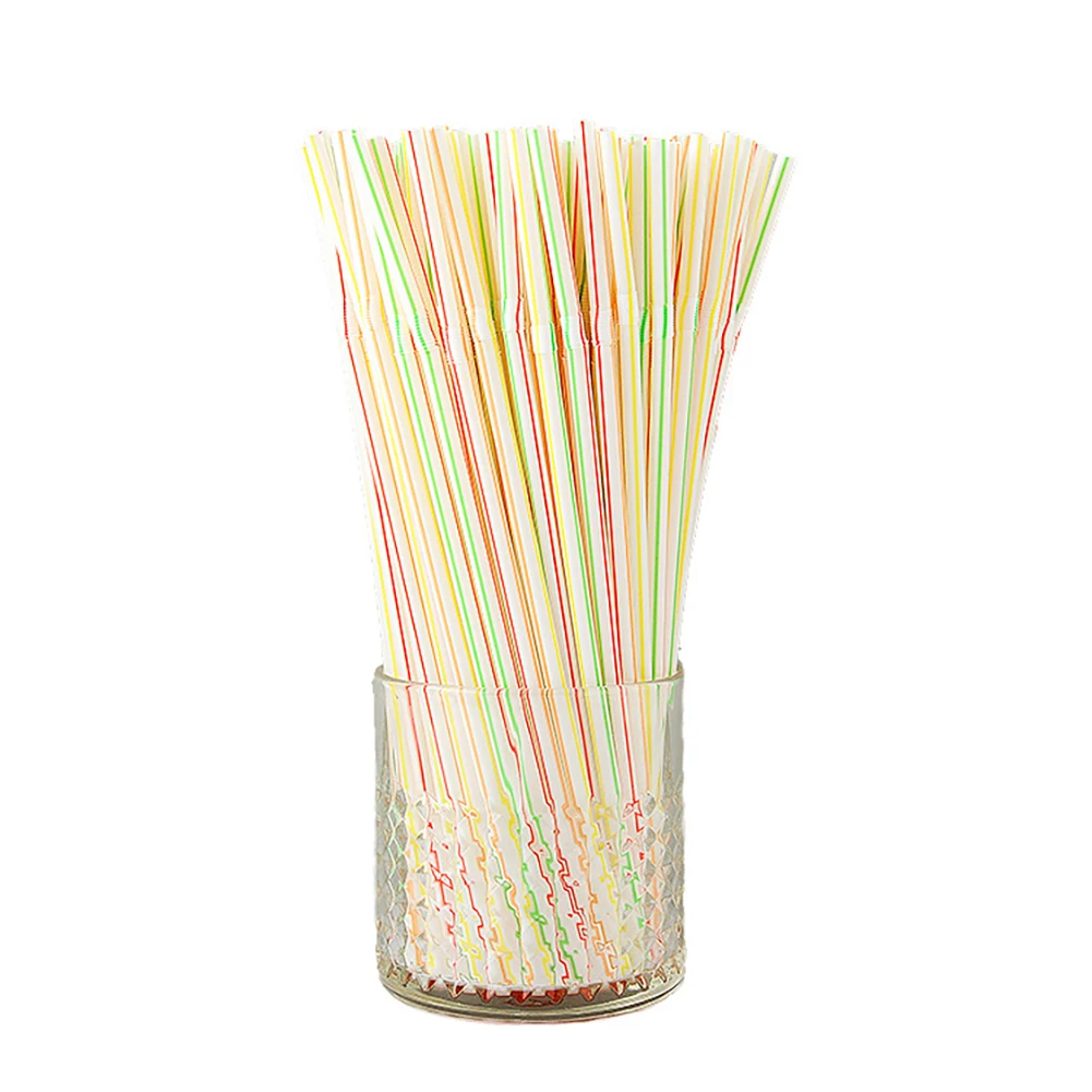 

100 Pcs Disposable Elbow Plastic Straws For Kitchenware Bar Party Event Alike Supplies Striped Bendable Cocktail Drinking Straws