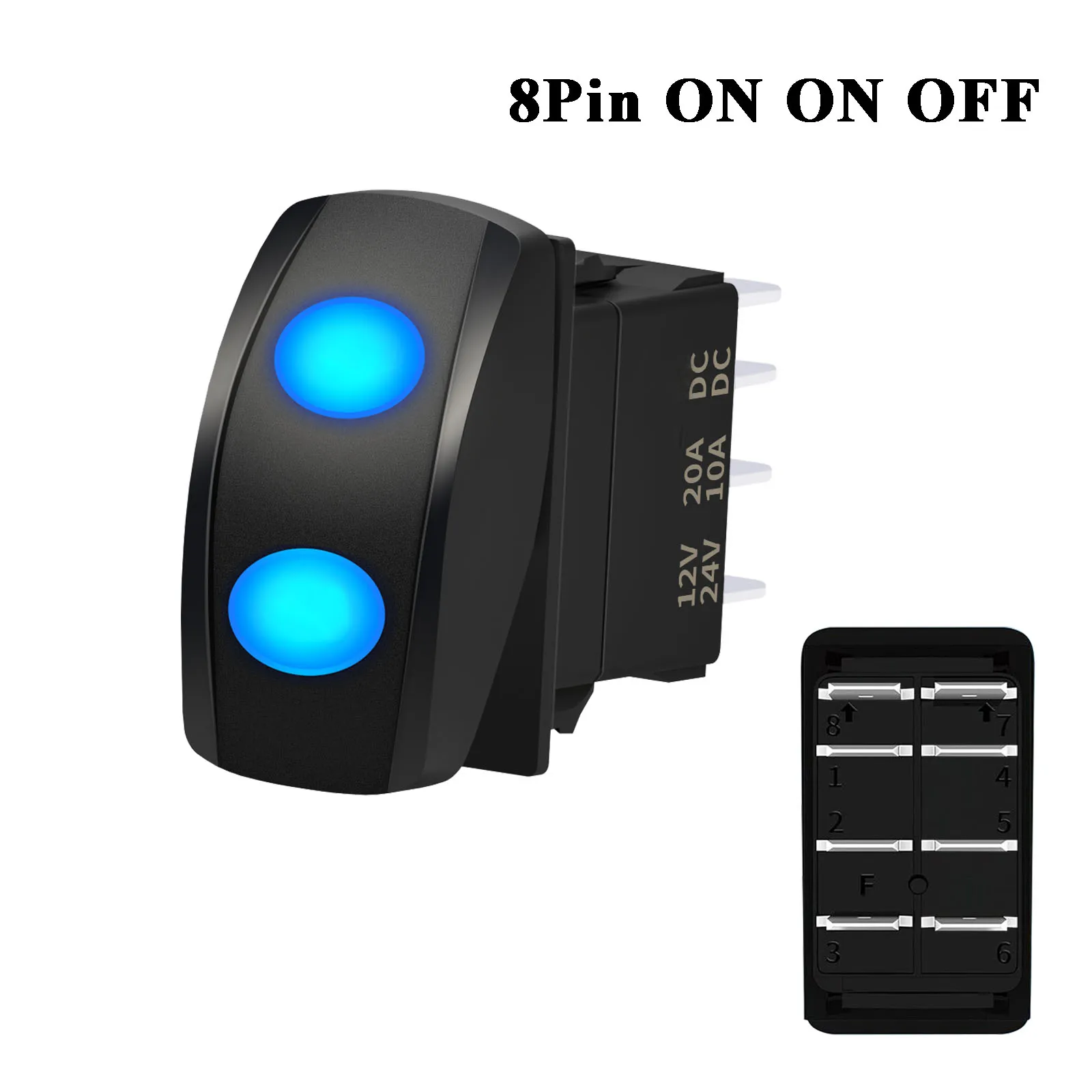 

12 В двойной синий светодиодный клавишный переключатель DPDT 8 контактов/10 контактов для автомобиля, лодки, ARB стиль Carling Caterpillar JCB переключатель, запасные части