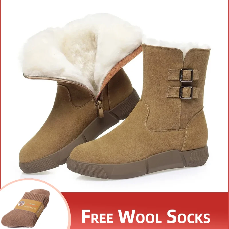 

Women Snow Boots Suede Genuine Leather 2023 New Non Slip Flat Women Winter Boots Wool Warm Women's Ankle Boots