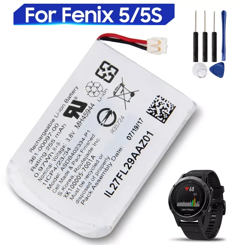 

Оригинальный запасной аккумулятор для Garmin Fenix 5 Fenix 5S 361-00097-00 361-00096-00, оригинальный аккумулятор 255 мАч