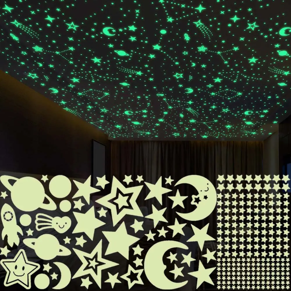 

Kids Room Nursery Ornament Glow In Dark Moon Universe Wall Art Stars Dots Fluorescent Bubble Sticker 3D Luminous Decal
