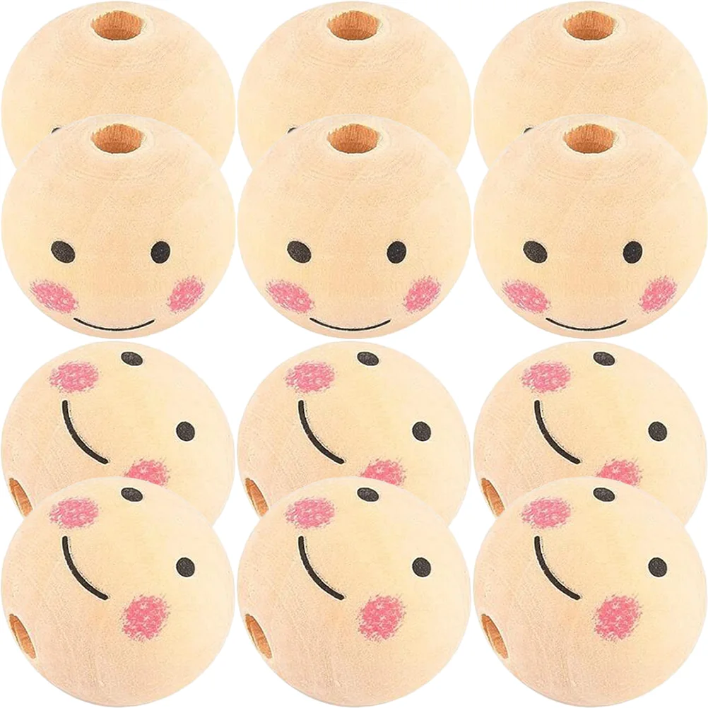 

50Pcs Smile Beads Wooden Beads Natural Wood Beads Loose Beads for Jewelry Making
