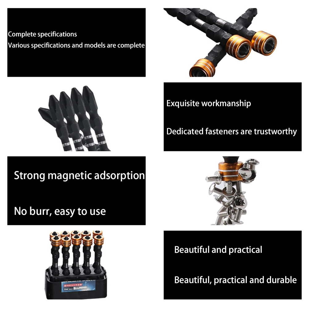 Promotion! 10PCS Magnetic Ring Phillips Double Cross Head Screwdriver Bit Anti-Slip Ph2 Strong Hardness S2 65Mm Bits |