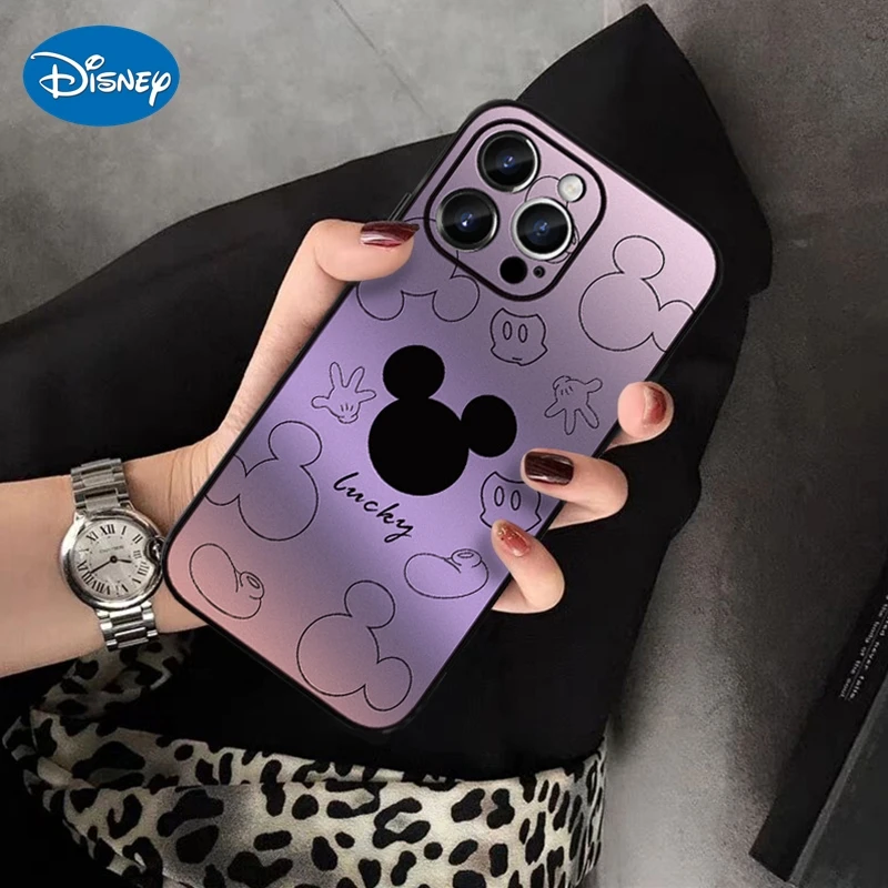 

DISNEY 14pro Fashion Case Gradient Embossed Leather Mickey for iPhone 14 13 12 11 Pro Max Mobile Phone Shell XR Anti-fall Covers
