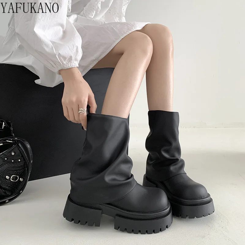 Женские сапоги до колена на толстом каблуке размер 35 - 43 цвет черный/коричневый