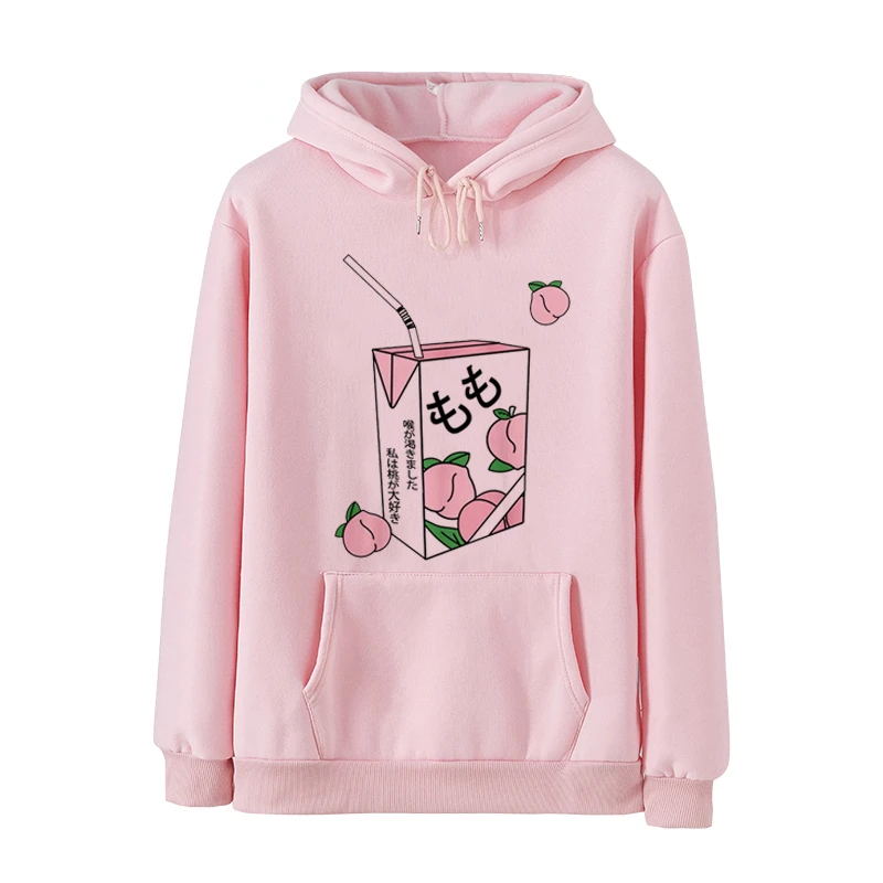 

2023New Kawaii Peach Juice Japanese Casual Harajuku Shirt Pink Hoodies Women Korean Japanese Pullovers Women Sweatshirt Kpop Top