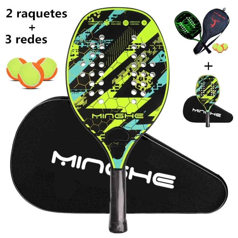 MINGHE Carbon Fiber Beach Racket 5in1 Beach Green Butterfly Racket with Backpack