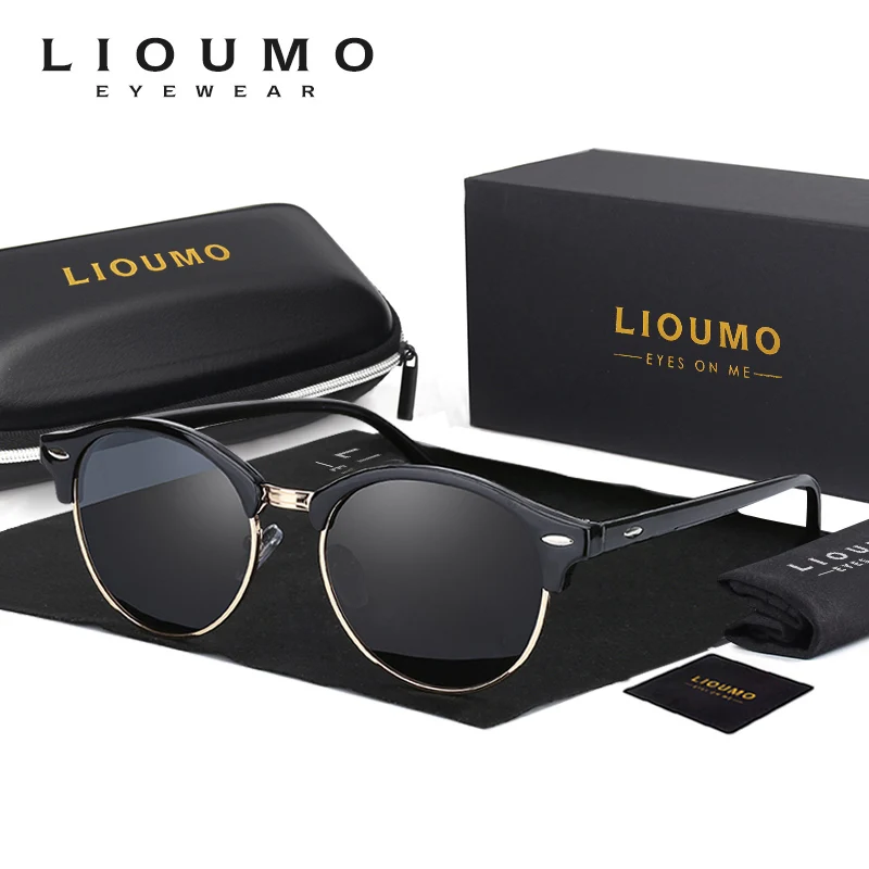 

Круглые Солнцезащитные очки LIOUMO для мужчин и женщин, поляризационные, кошачий глаз, классические, с заклепками, в оправе, антибликовые, для в...