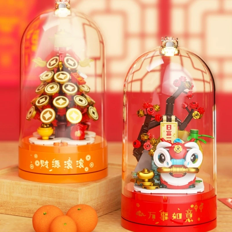 Строительные блоки дерево удачи лев октав маленькая модель гранул украшение для