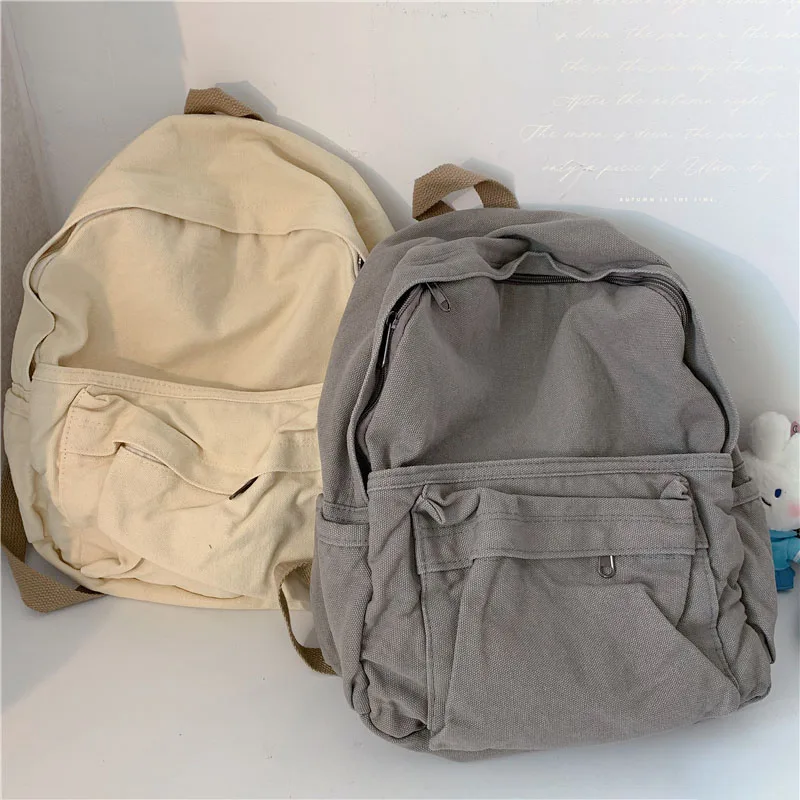 

Backpack Women Schoolbag Korean Fashion 2022 Teenage Japanese Washed Harajuku Canvas High Capacity Solid Aesthetic Travel Bag