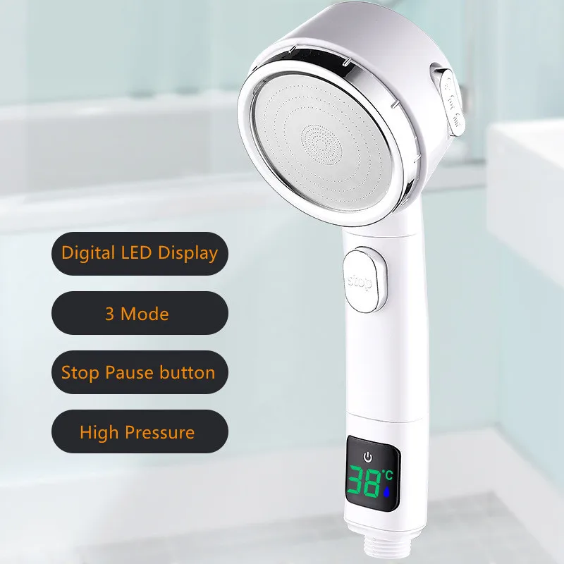 2022 Digital LED Display Shower Head Water Saving Headshower For Baby Adult Bathroom 3Mode Adjustable Spray Heads |