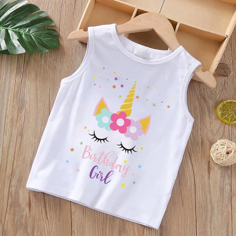 

DERMSPE Summer New Fashion Vest Cartoon Unicorn Flowers Graphic Printed Kids Tops Boy Girl Clothes Kids Casual Round Neck Vest