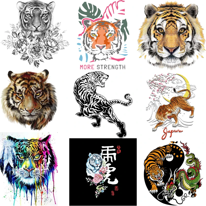 

New Flower Tiger Patch Iron-on Transfers for Clothing Thermoadhesive Patches on Clothes Diy T Shirt Appliques Stickers Badges