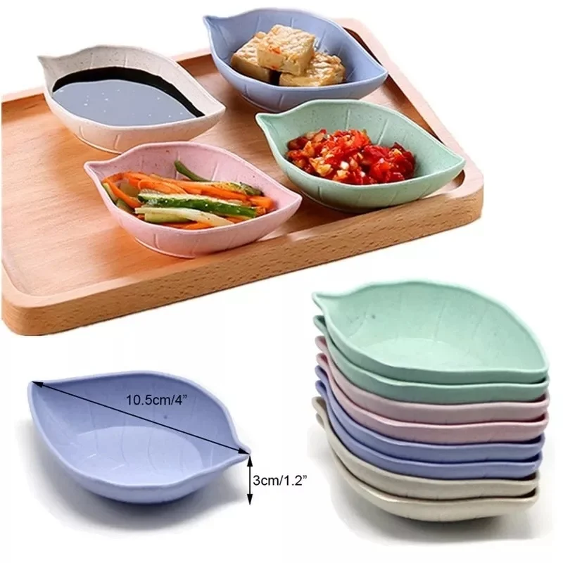 

Home Kitchen Wheat Straw Seasoning Saucer Plastic Leaf Shaped Pickle Small Plate Tableware Dipping Snack Dish Kitchen Tableware