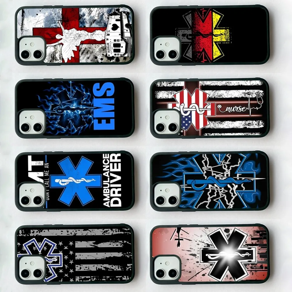 

EMT EMS Ambulance Phone Case Silicone PC+TPU Case For iPhone 14 11 12 13 Pro Max 8 7 6 Plus X XR Hard Fundas