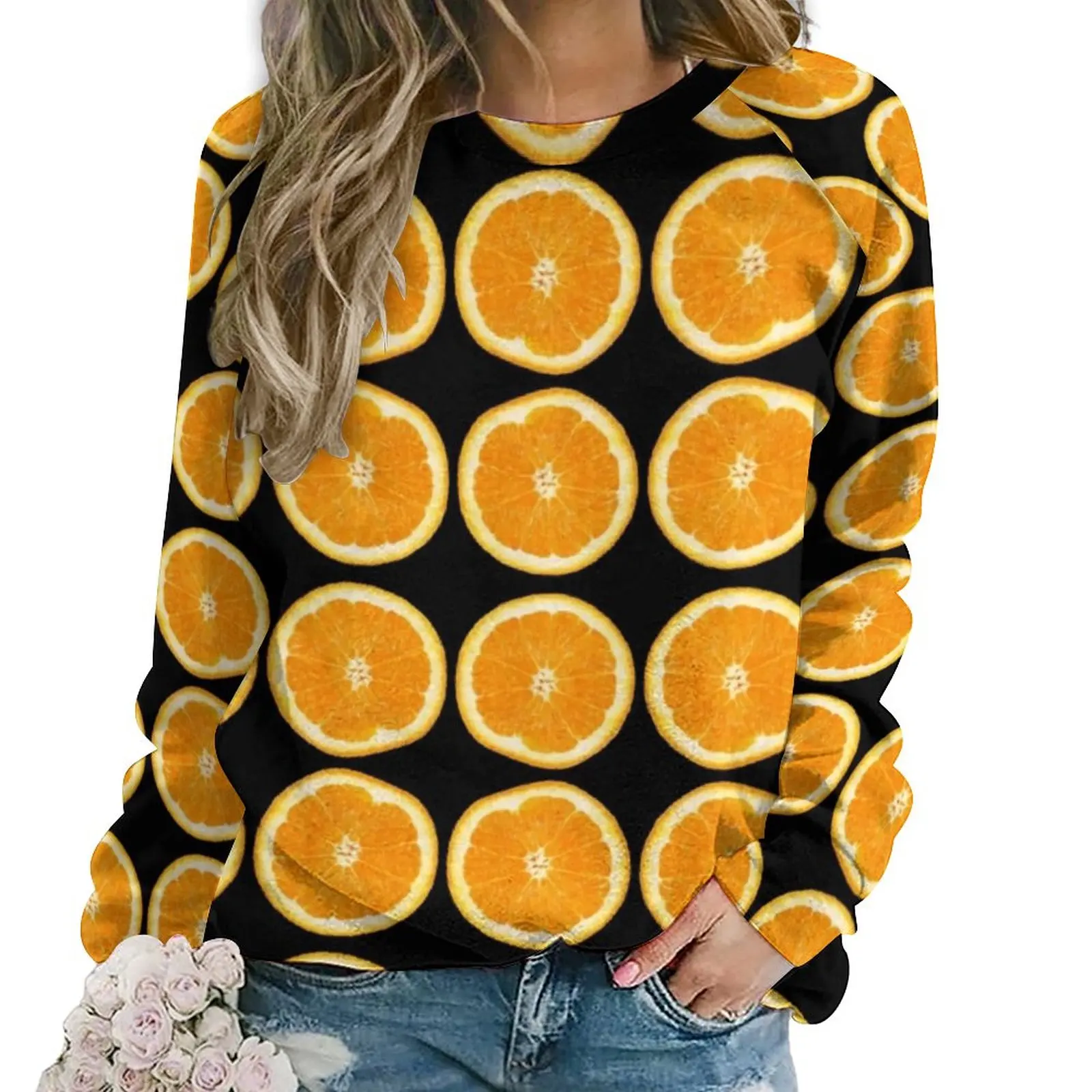 

Oranges Slices Casual Hoodies Autumn Fresh Fruit Print Modern Hoodie Women Long-Sleeve Oversized Hip Hop Graphic Sweatshirts