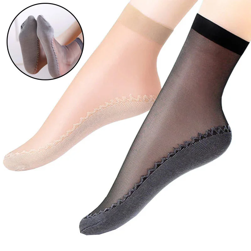

Spring Summer Women Soft Socks Casual Non-Slip Bottom Velvet Splice Fashion Transparent Ladies Girls Breathable Thin Silk Sock