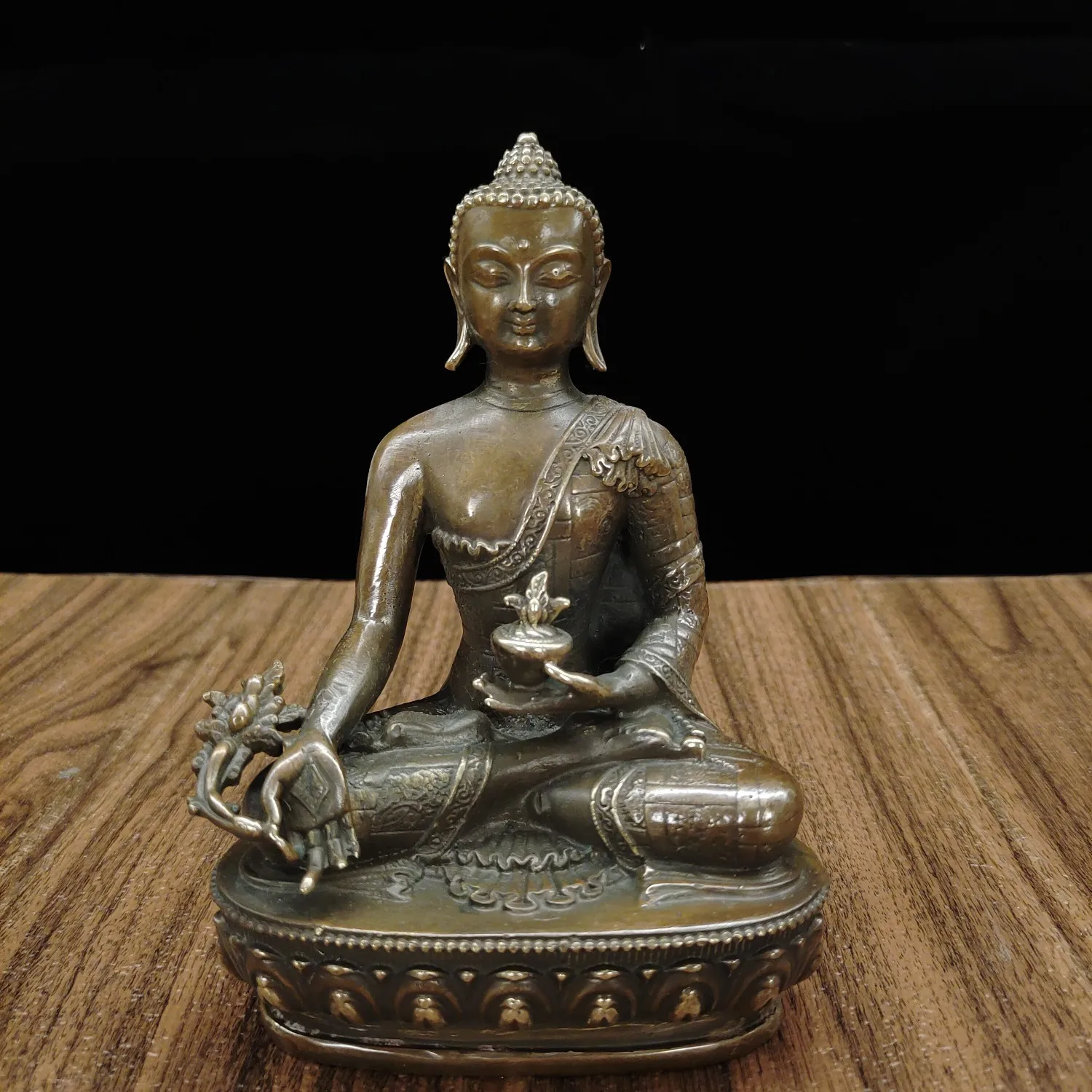 

Sakyamuni Бронзовая статуя Будды Xizang домашний рабочий стол Sakyamuni мастер медицины Будда