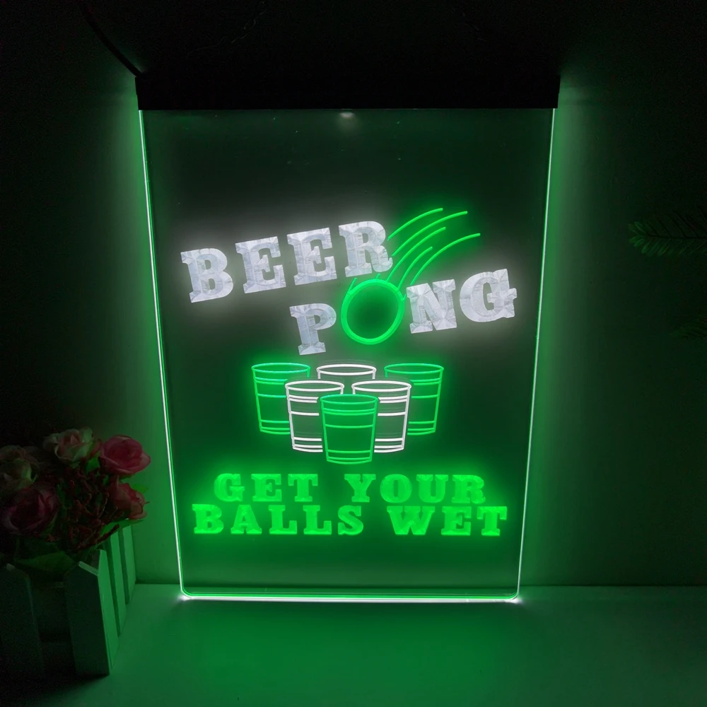 

Beer Pong Get Your Balls Wet 2 Color Display LED Neon Sign Home Decor New Year Wall Wedding Bedroom 3D Night Light